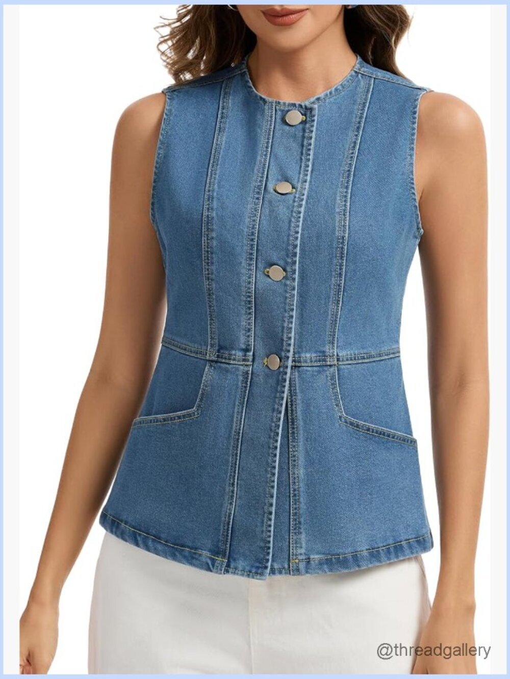 Sleeveless Button Down Denim Vest Tank Top Fitted Jean Waistcoat